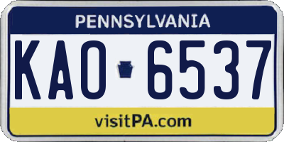 PA license plate KAO6537
