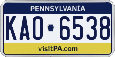 PA license plate KAO6538