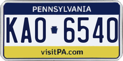 PA license plate KAO6540