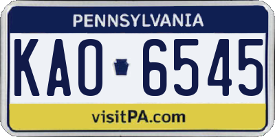 PA license plate KAO6545