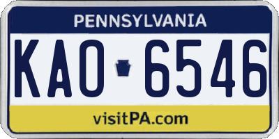 PA license plate KAO6546