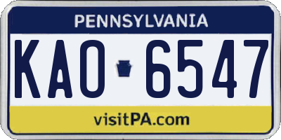 PA license plate KAO6547