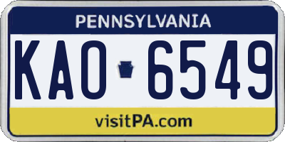 PA license plate KAO6549