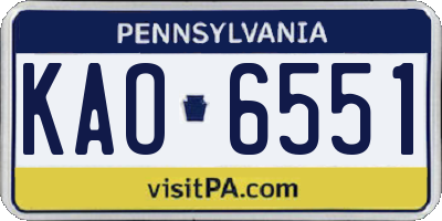 PA license plate KAO6551