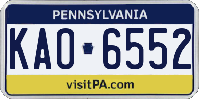 PA license plate KAO6552