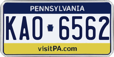PA license plate KAO6562