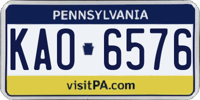 PA license plate KAO6576