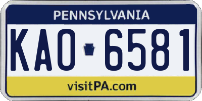 PA license plate KAO6581