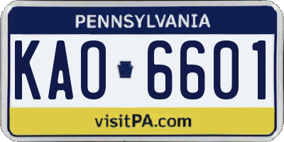 PA license plate KAO6601