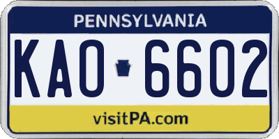 PA license plate KAO6602