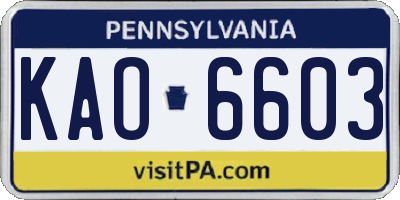 PA license plate KAO6603