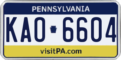 PA license plate KAO6604