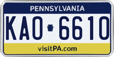 PA license plate KAO6610