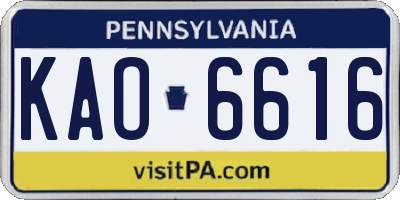 PA license plate KAO6616