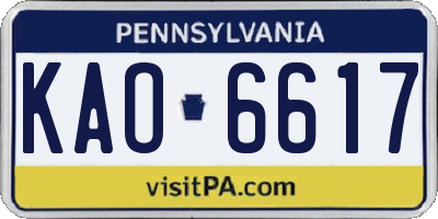 PA license plate KAO6617