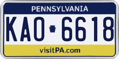 PA license plate KAO6618