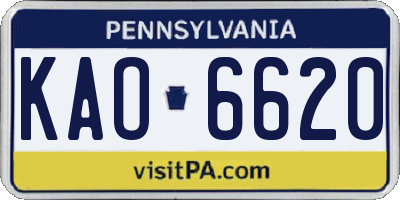 PA license plate KAO6620