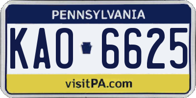 PA license plate KAO6625
