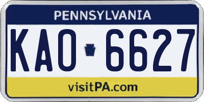 PA license plate KAO6627