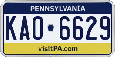 PA license plate KAO6629