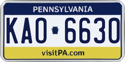 PA license plate KAO6630