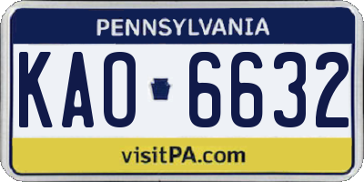 PA license plate KAO6632