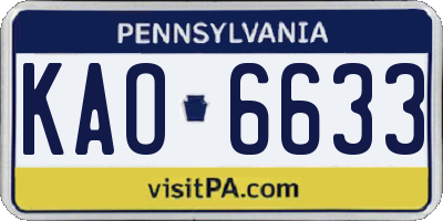 PA license plate KAO6633