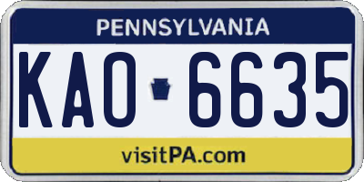 PA license plate KAO6635