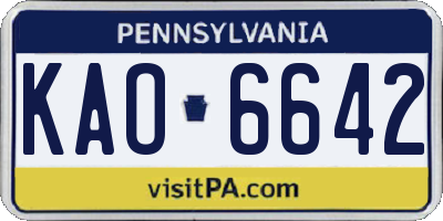 PA license plate KAO6642