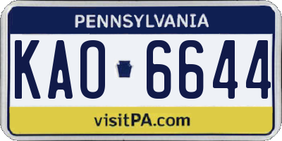 PA license plate KAO6644