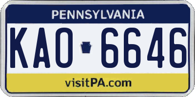 PA license plate KAO6646