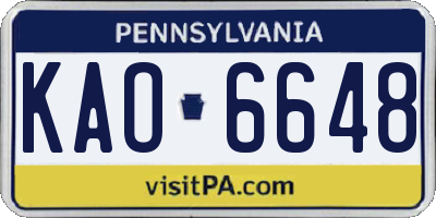 PA license plate KAO6648