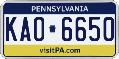 PA license plate KAO6650