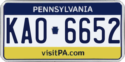 PA license plate KAO6652