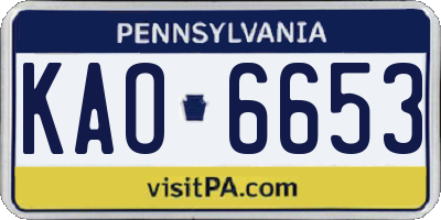 PA license plate KAO6653