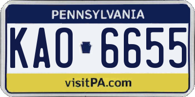 PA license plate KAO6655