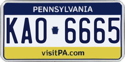 PA license plate KAO6665