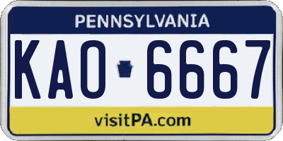 PA license plate KAO6667