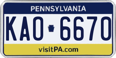 PA license plate KAO6670