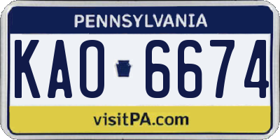 PA license plate KAO6674