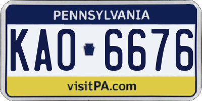 PA license plate KAO6676