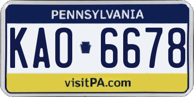 PA license plate KAO6678