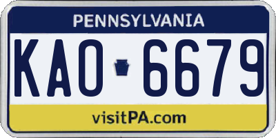 PA license plate KAO6679