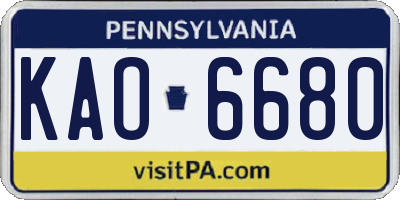 PA license plate KAO6680