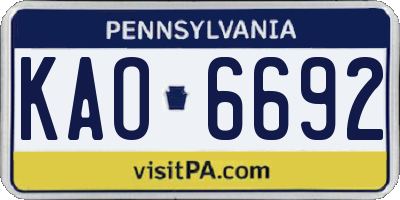 PA license plate KAO6692
