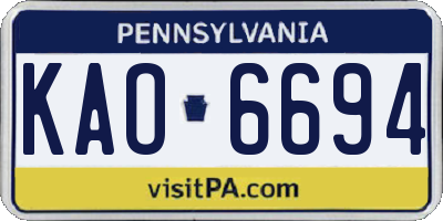 PA license plate KAO6694