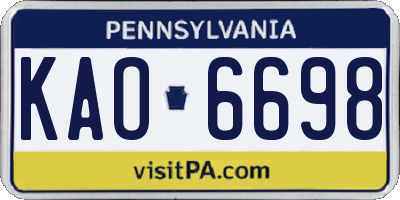 PA license plate KAO6698