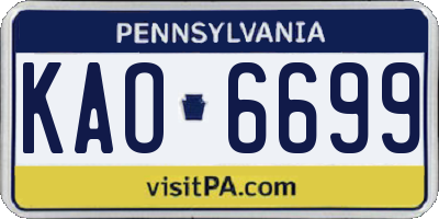 PA license plate KAO6699