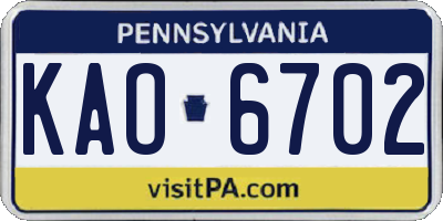PA license plate KAO6702