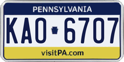 PA license plate KAO6707
